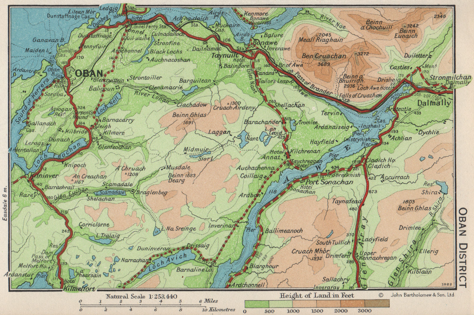 OBAN DISTRICT. Vintage map plan. Argyll & Bute. Loch Awe. Scotland 1959